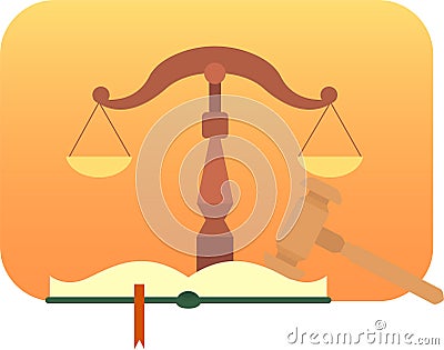 Justice symbols. Jurisprudence, law enforcement. Vector illustration. Vector Illustration